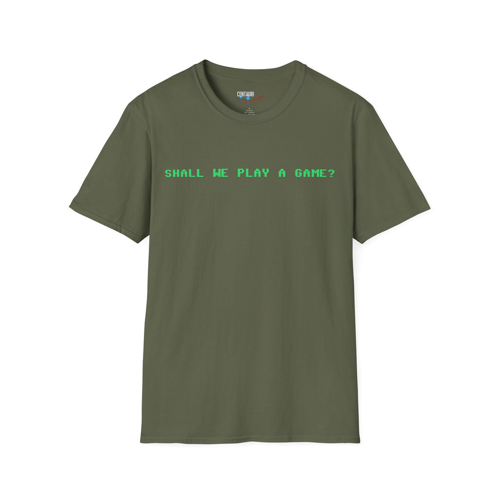 Shall We Play a Game? Green CRT Text T-Shirt | WarGames Retro AI Tee