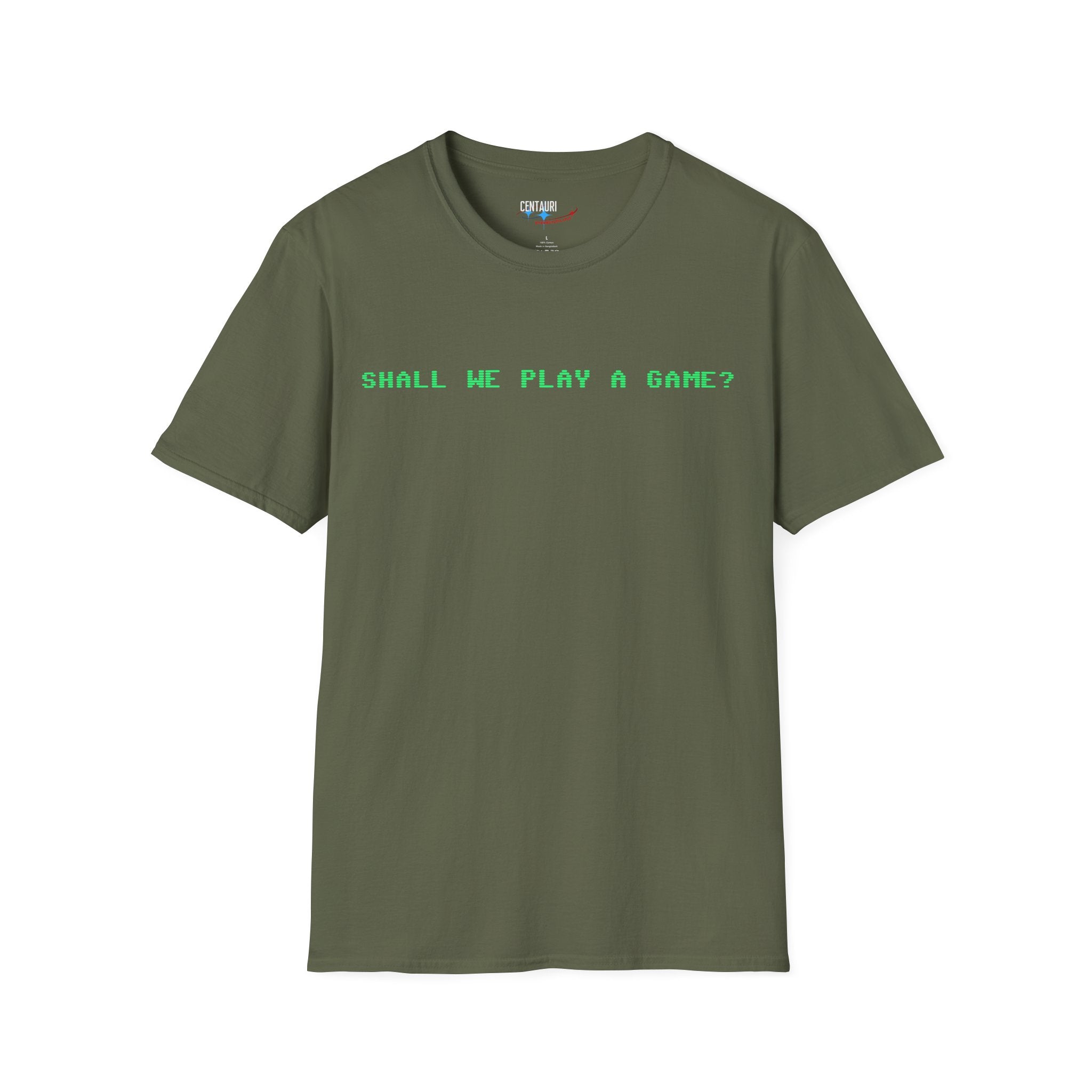 Shall We Play a Game? Green CRT Text T-Shirt | WarGames Retro AI Tee
