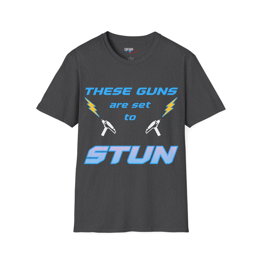 These Guns Are Set to Stun T-Shirt | Lightning Bolt Retro Text Tee