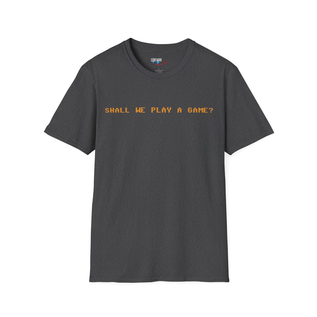 Shall We Play a Game? Amber CRT Text T-Shirt | WarGames Retro AI Tee
