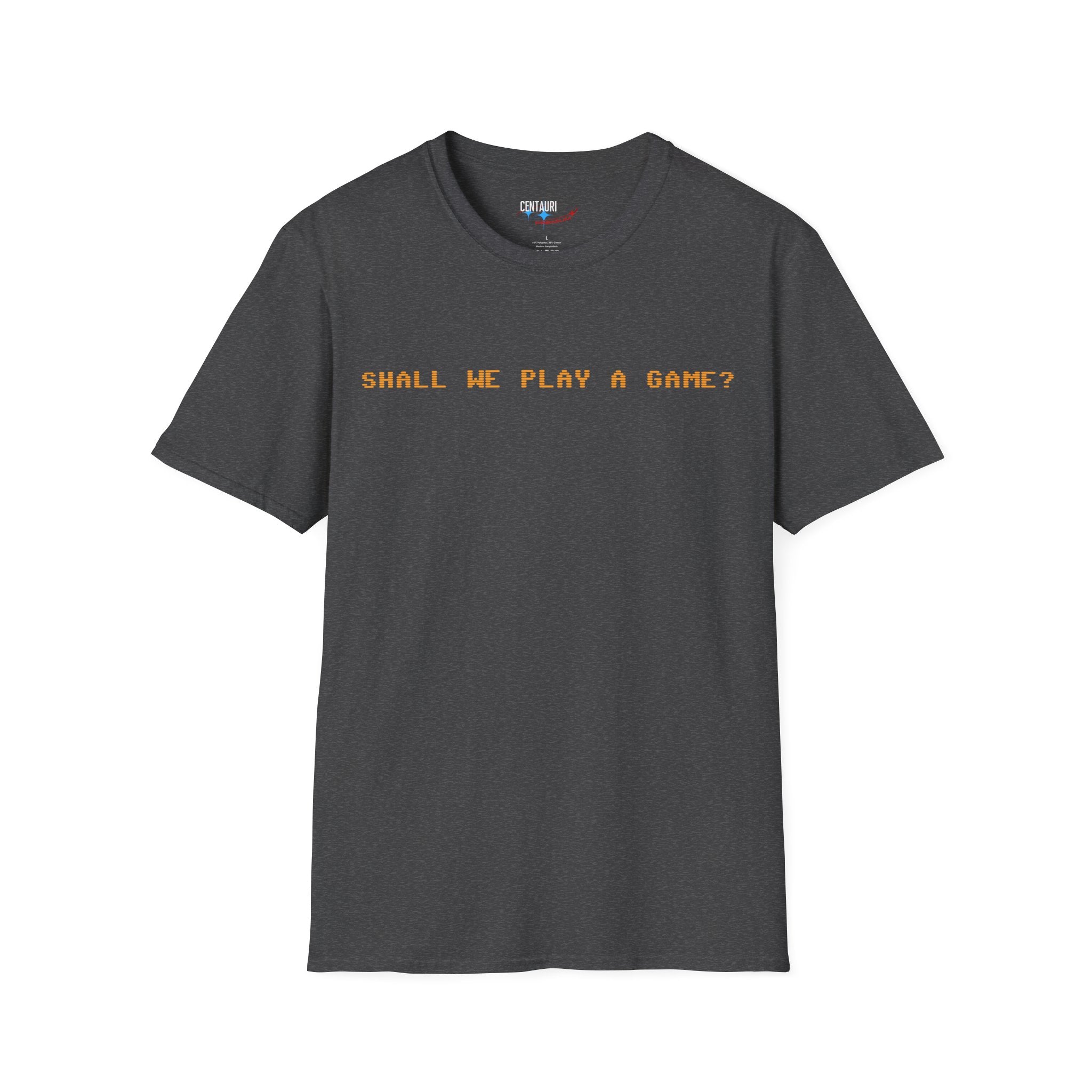 Shall We Play a Game? Amber CRT Text T-Shirt | WarGames Retro AI Tee
