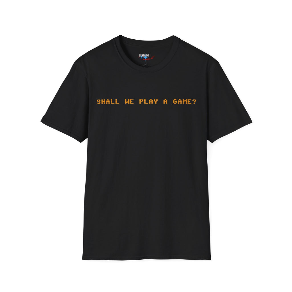 Shall We Play a Game? Amber CRT Text T-Shirt | WarGames Retro AI Tee