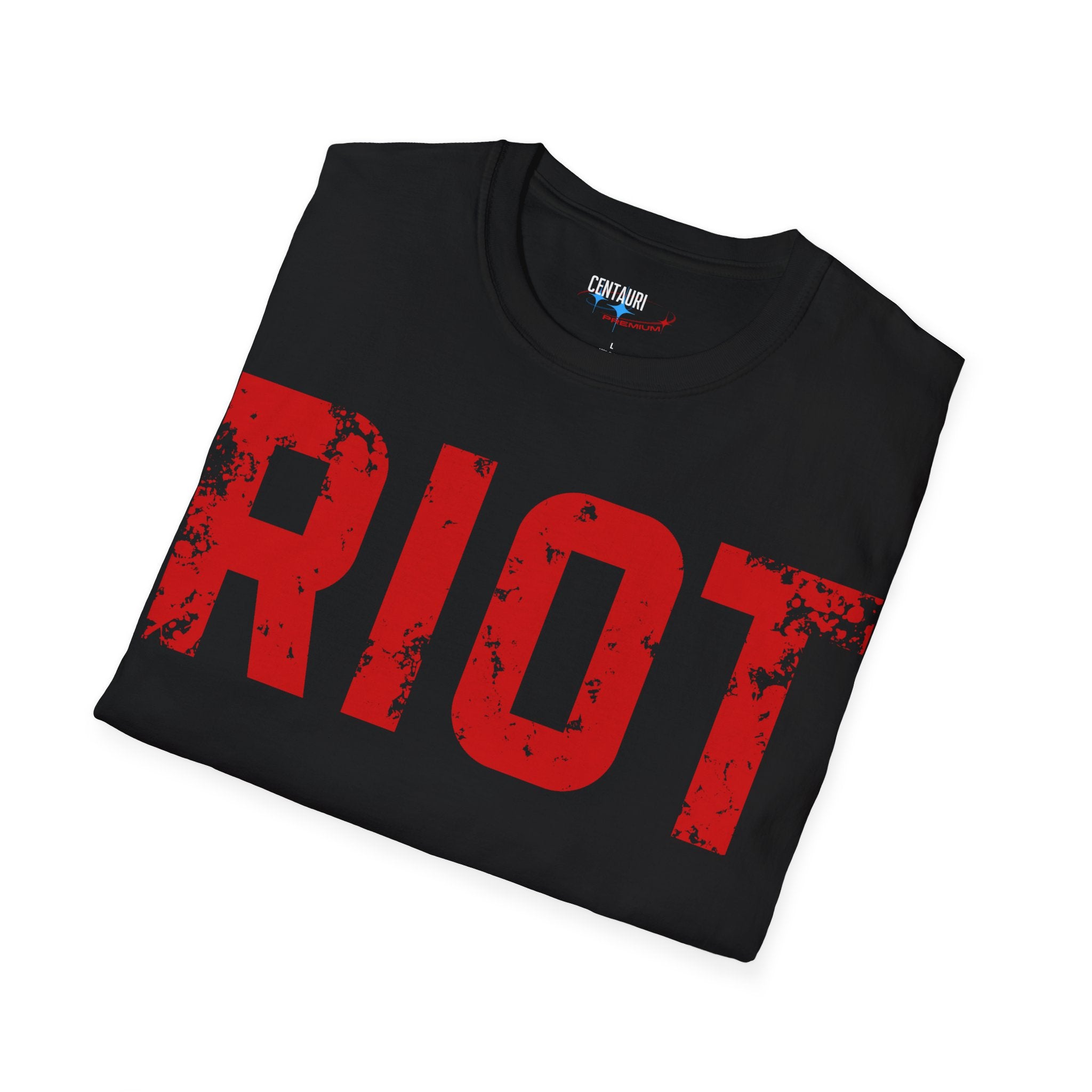 Riot Distressed Text T-Shirt | Red Riot Graphic Tee, Urban Streetwear