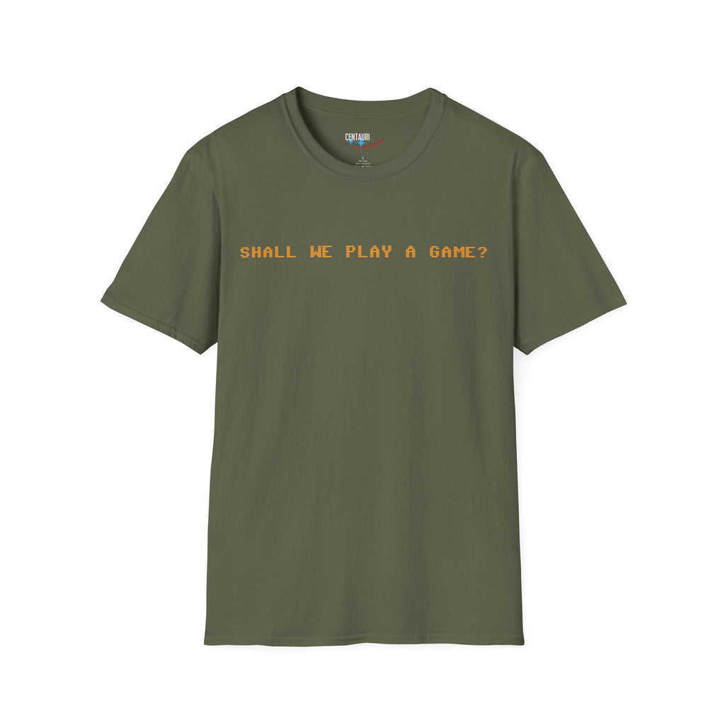 Shall We Play a Game? Amber CRT Text T-Shirt | WarGames Retro AI Tee