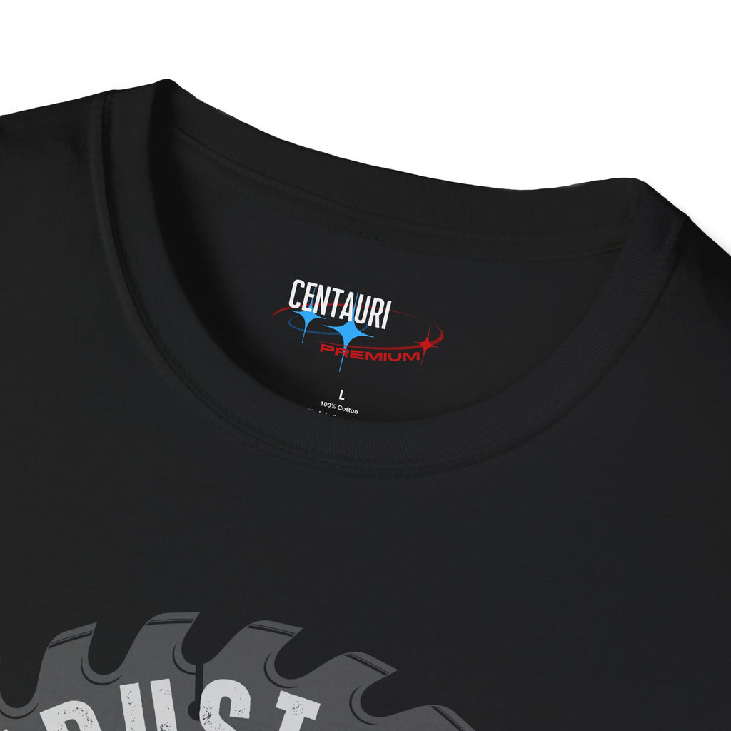 Sawdust Is Man Glitter T-Shirt | Circular Saw Blade Illustration, Glitter Script