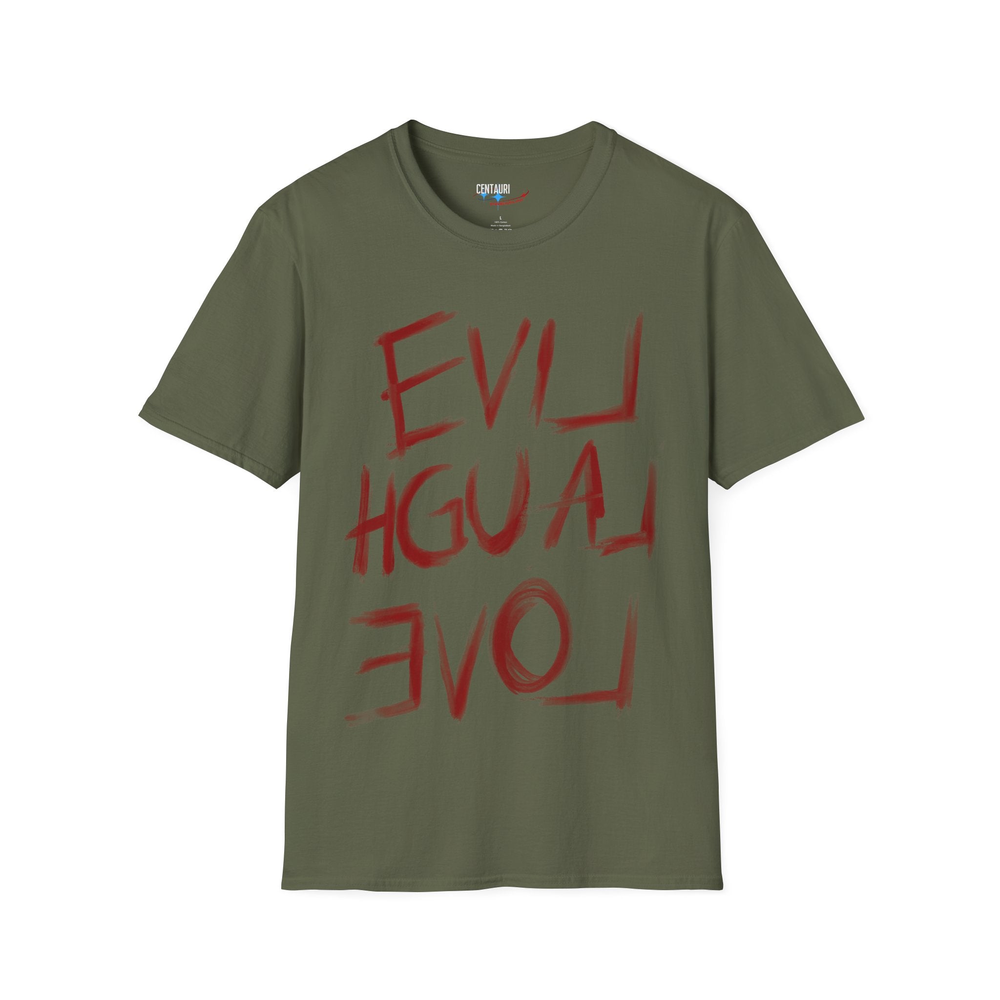 Evil Laugh Love T-Shirt | Horror Style Mirror Text Tee