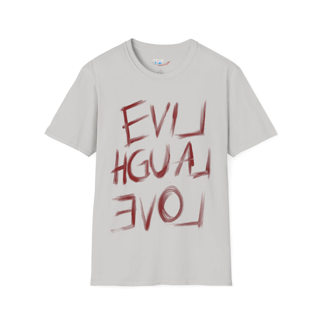 Evil Laugh Love T-Shirt | Horror Style Mirror Text Tee