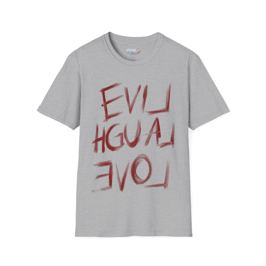 Evil Laugh Love T-Shirt | Horror Style Mirror Text Tee