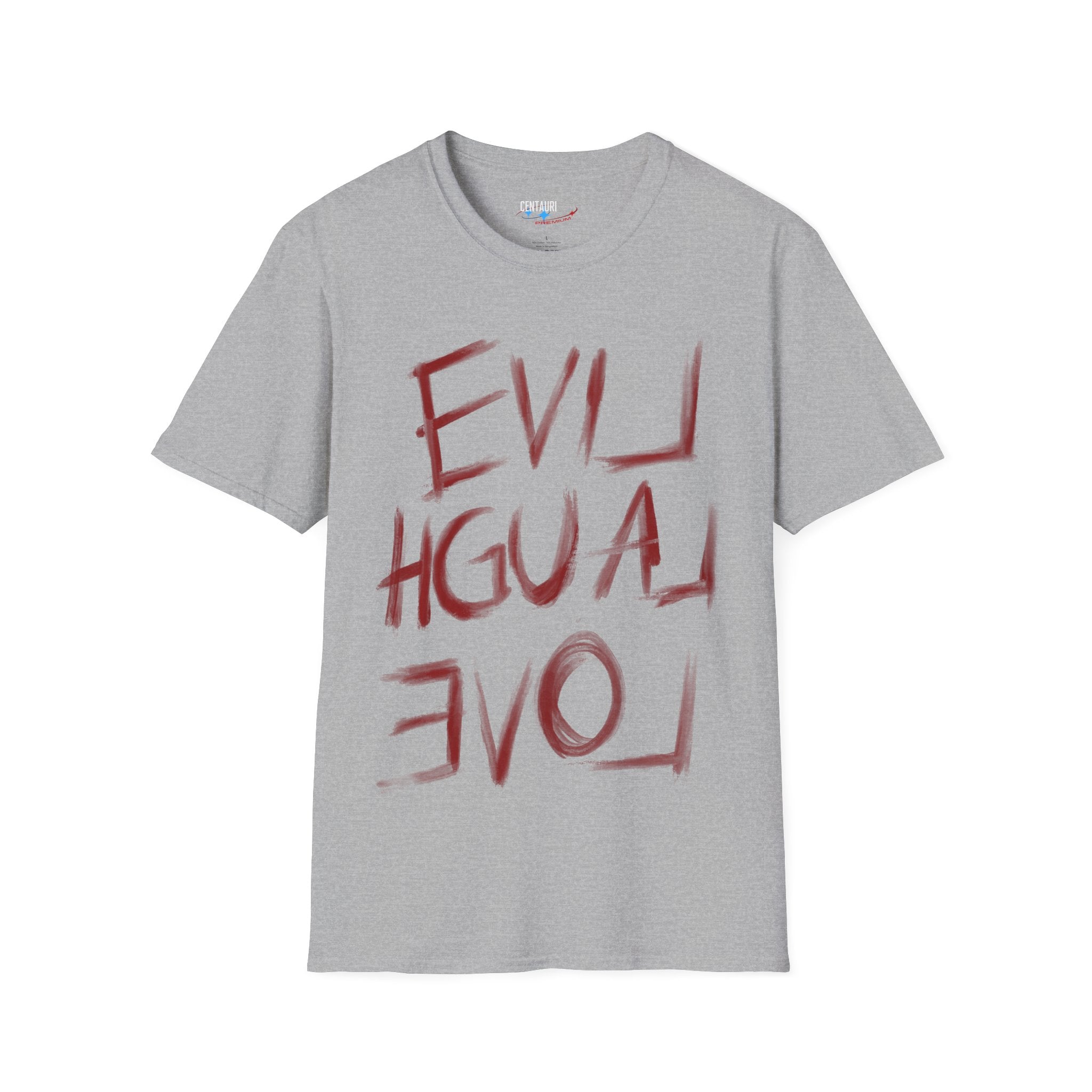 Evil Laugh Love T-Shirt | Horror Style Mirror Text Tee