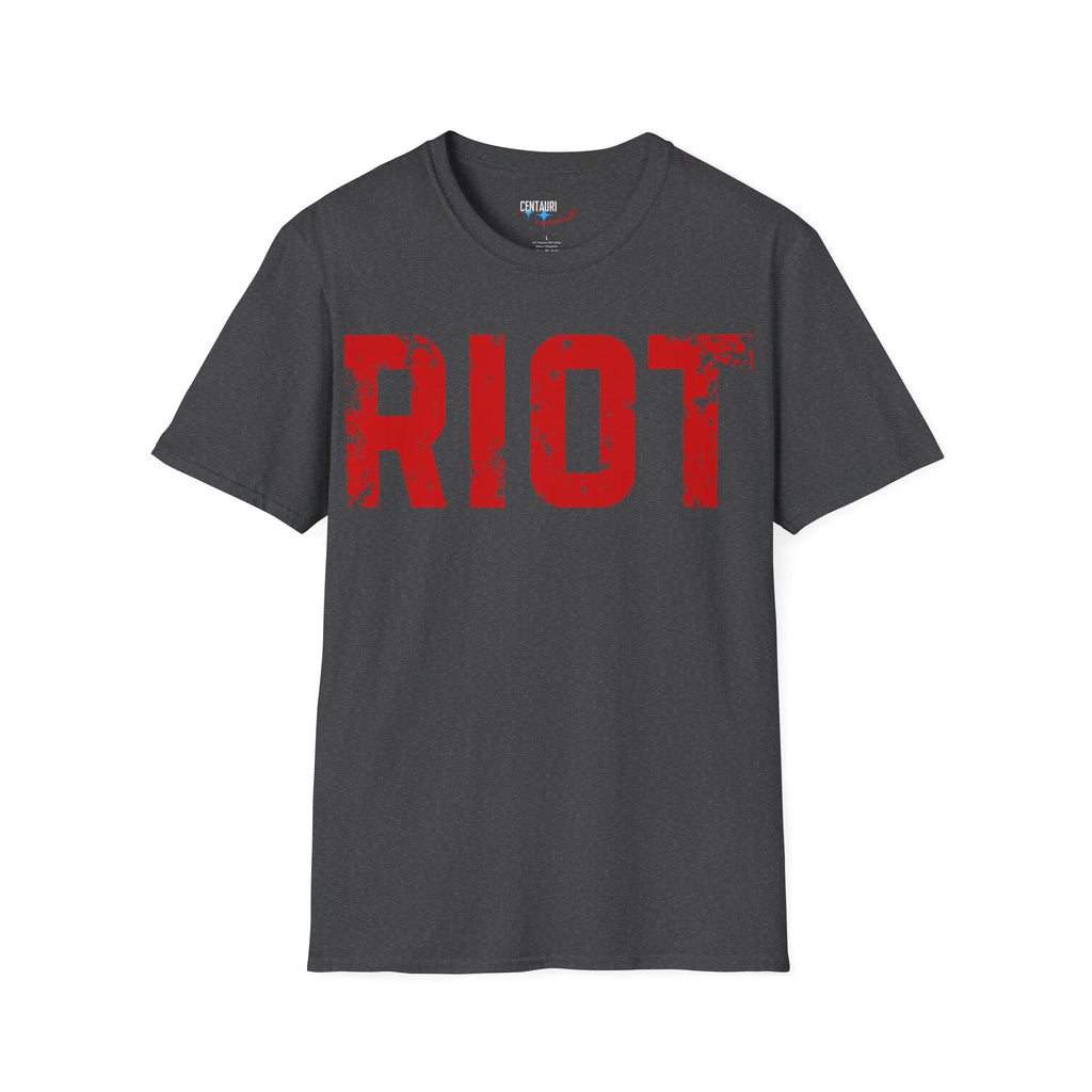 Riot Distressed Text T-Shirt | Red Riot Graphic Tee, Urban Streetwear