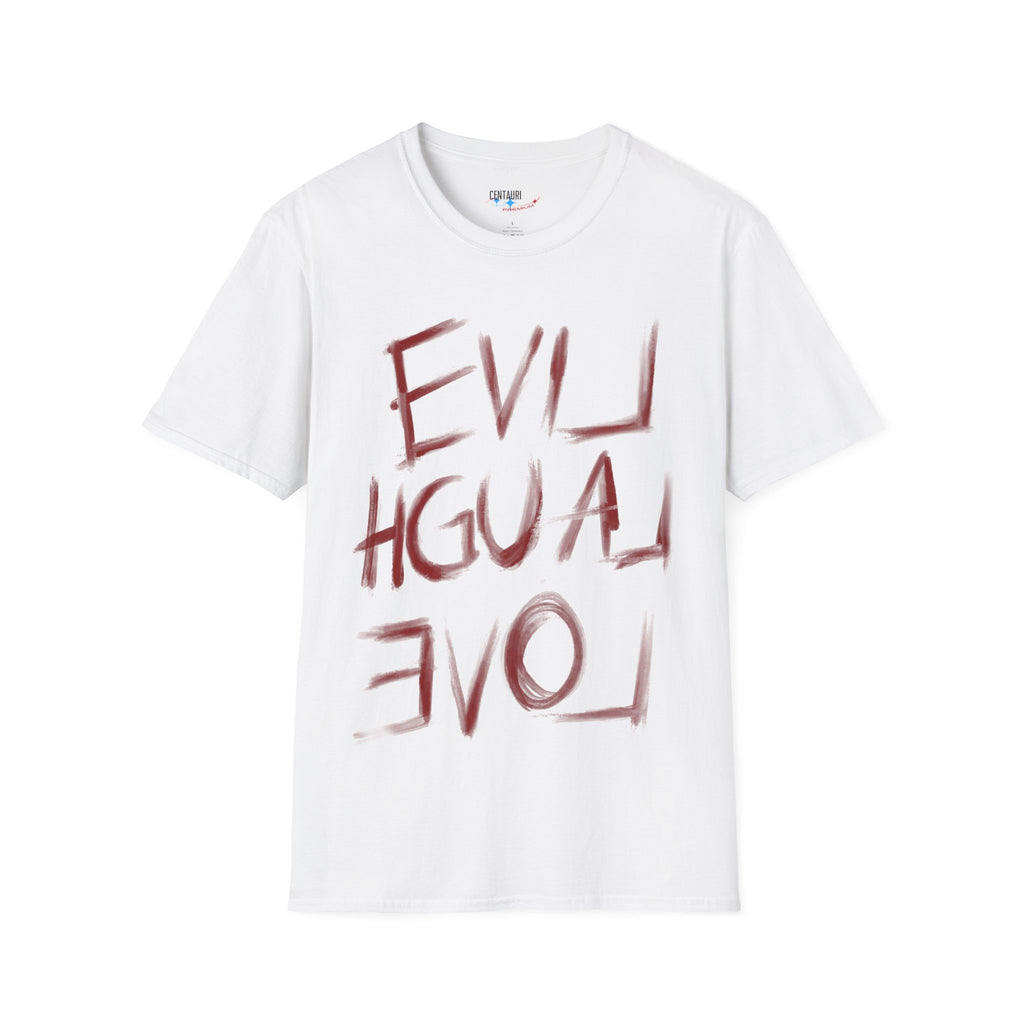 Evil Laugh Love T-Shirt | Horror Style Mirror Text Tee