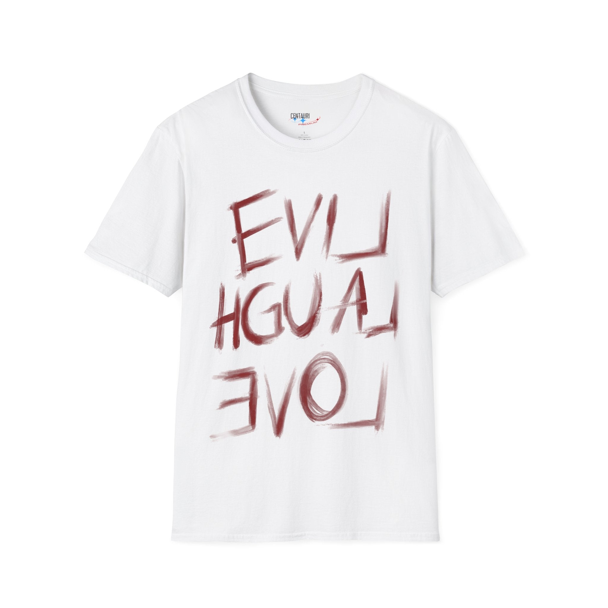 Evil Laugh Love T-Shirt | Horror Style Mirror Text Tee