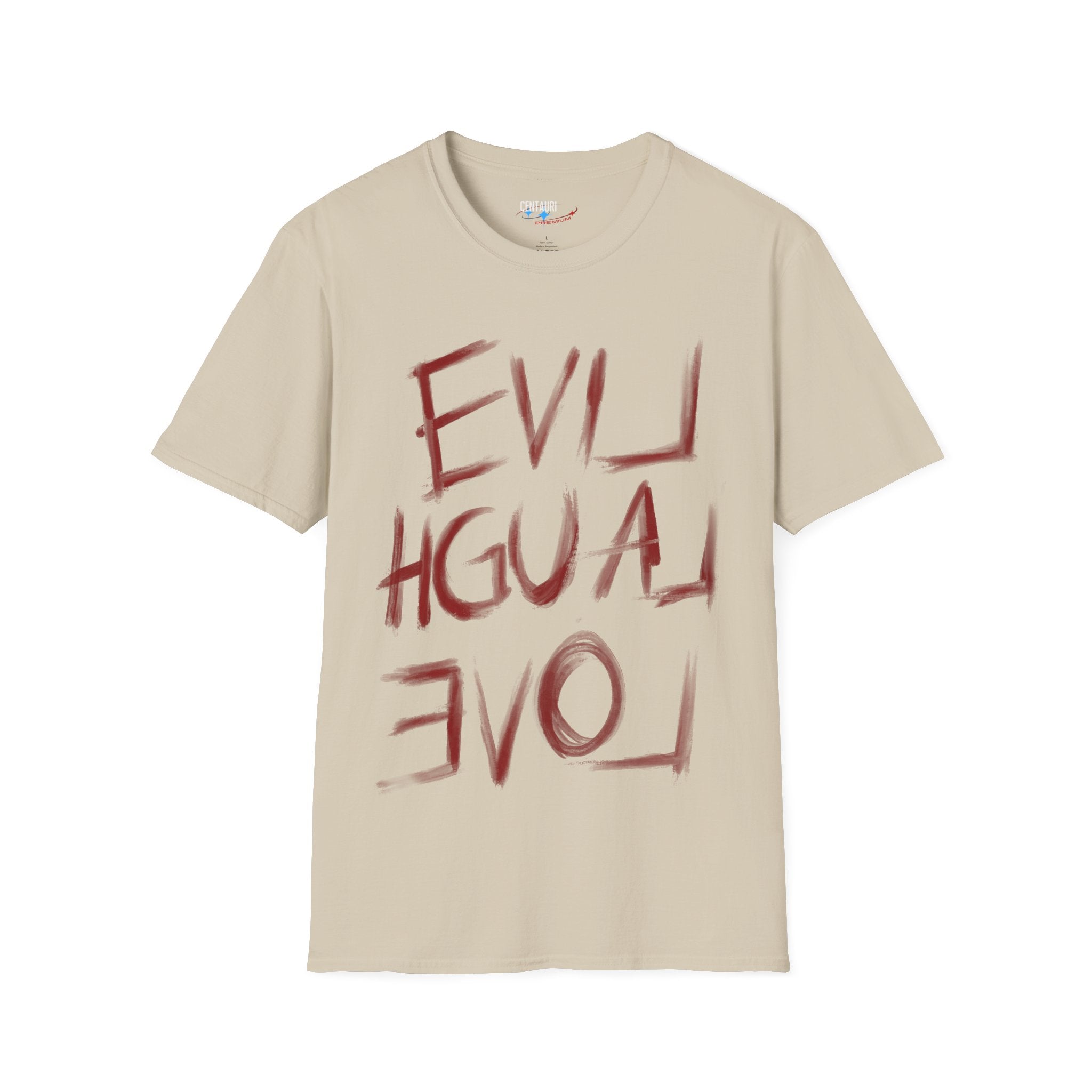 Evil Laugh Love T-Shirt | Horror Style Mirror Text Tee