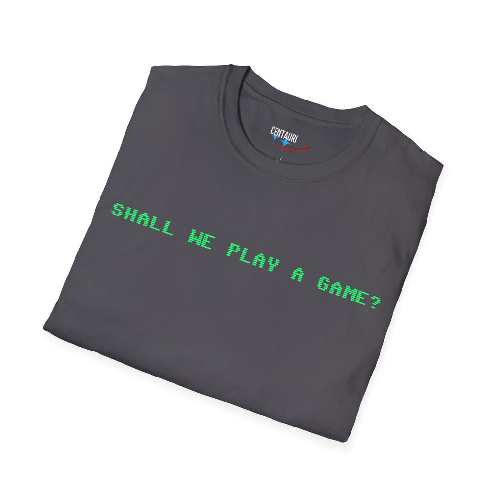 Shall We Play a Game? Green CRT Text T-Shirt | WarGames Retro AI Tee