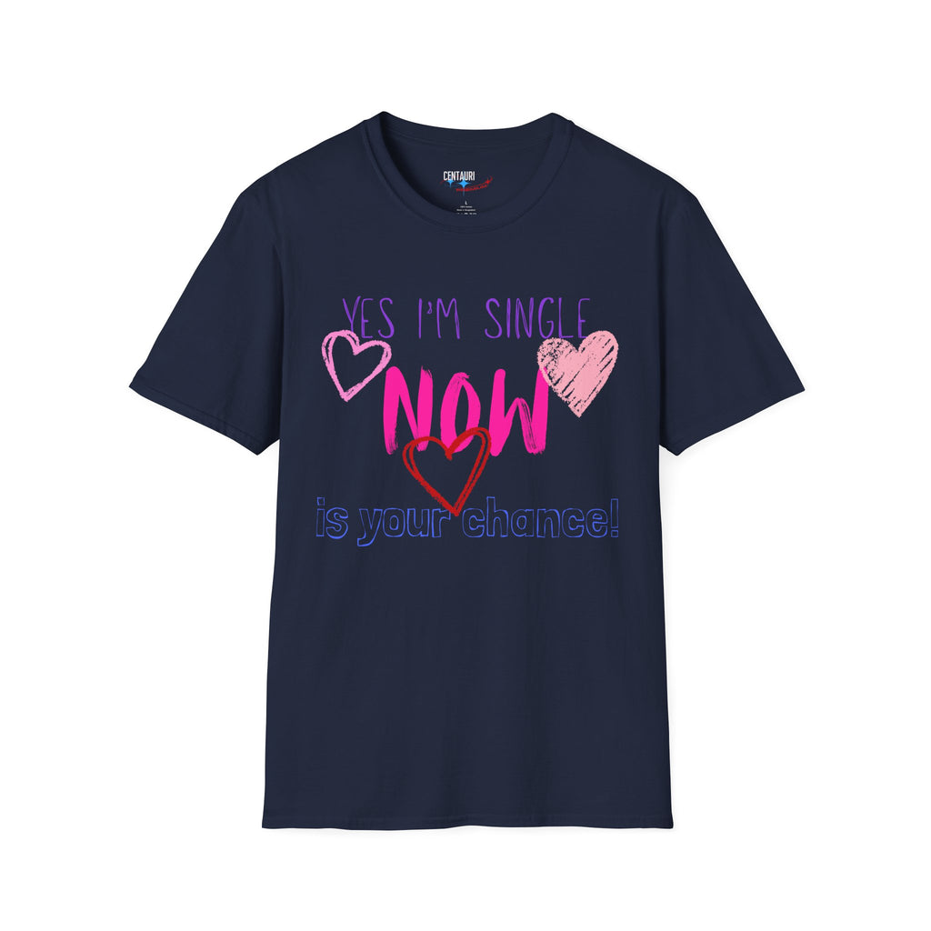 Yes I'm Single Now heart graphic T-Shirt | pink scribble typography