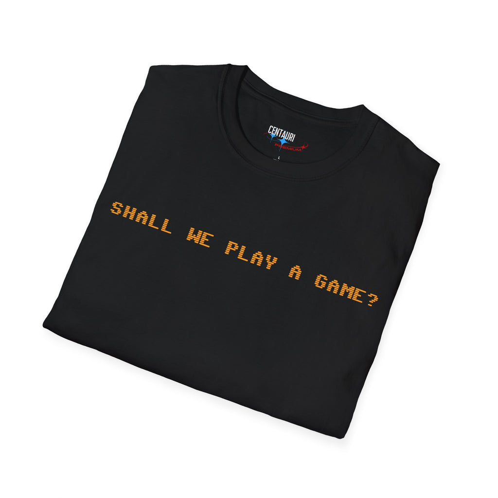 Shall We Play a Game? Amber CRT Text T-Shirt | WarGames Retro AI Tee