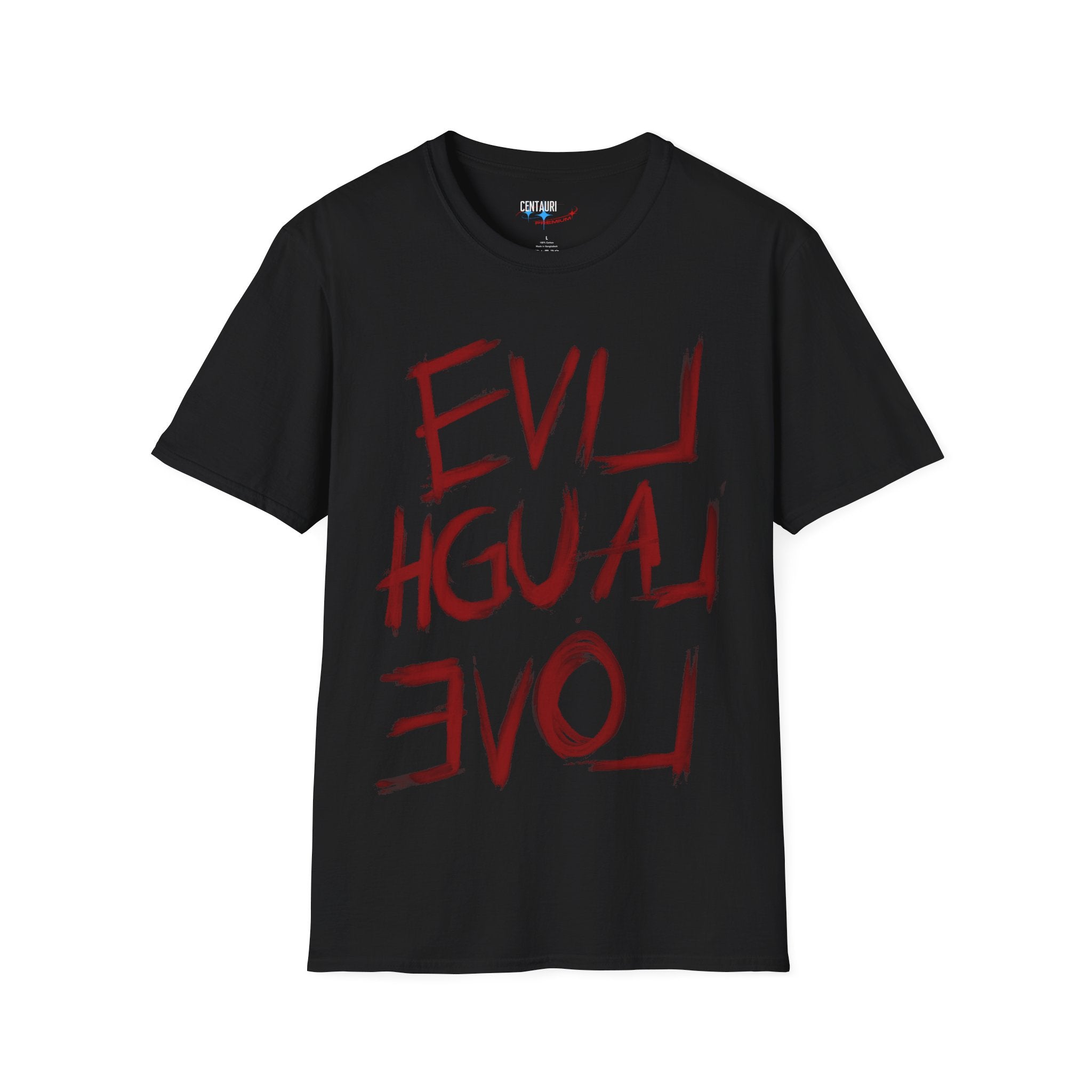 Evil Laugh Love T-Shirt | Horror Style Mirror Text Tee
