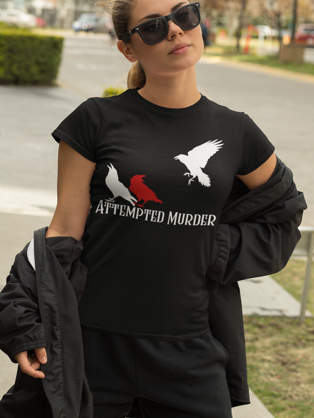 Attempted Murder Crow Design T-Shirt | Crow Silhouette Tee