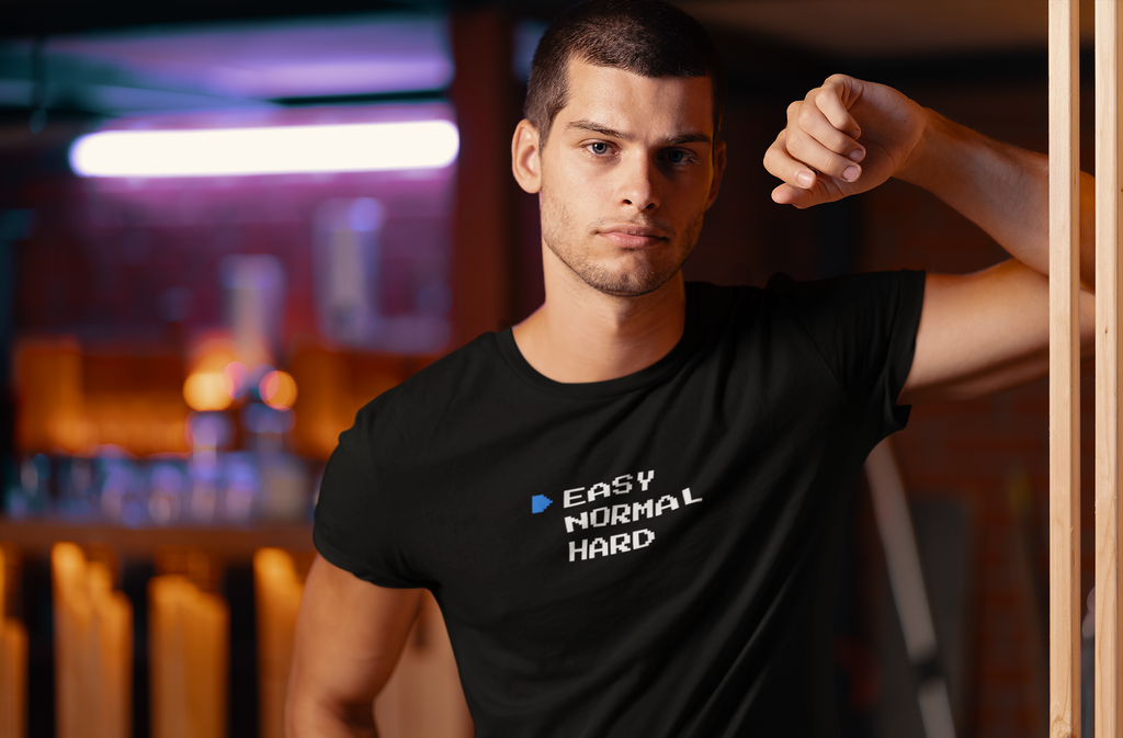 EASY Normal Hard T-Shirt | Video Game Difficulty Selection Tee, Easy Mode