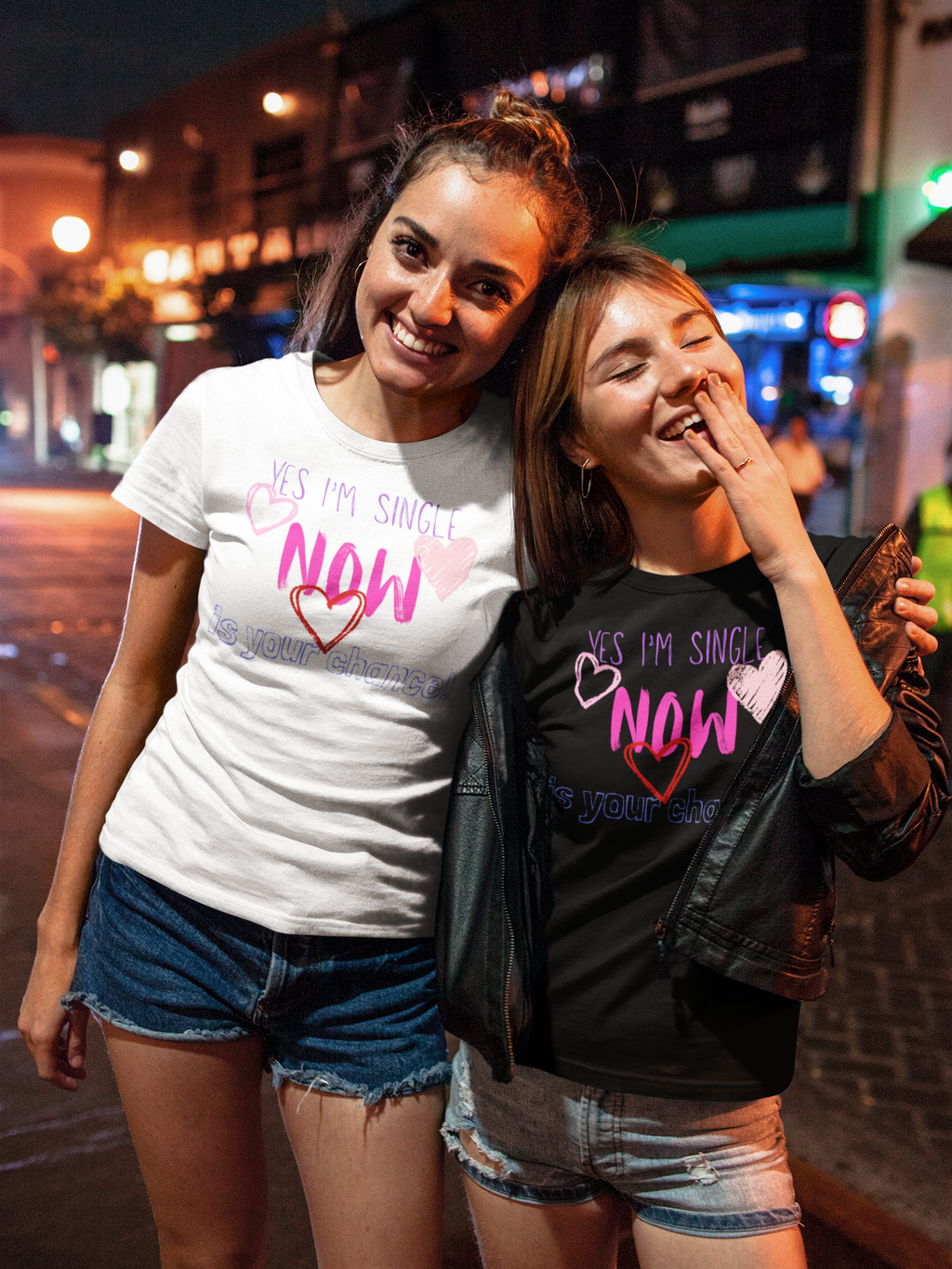 Yes I'm Single Now heart graphic T-Shirt | pink scribble typography