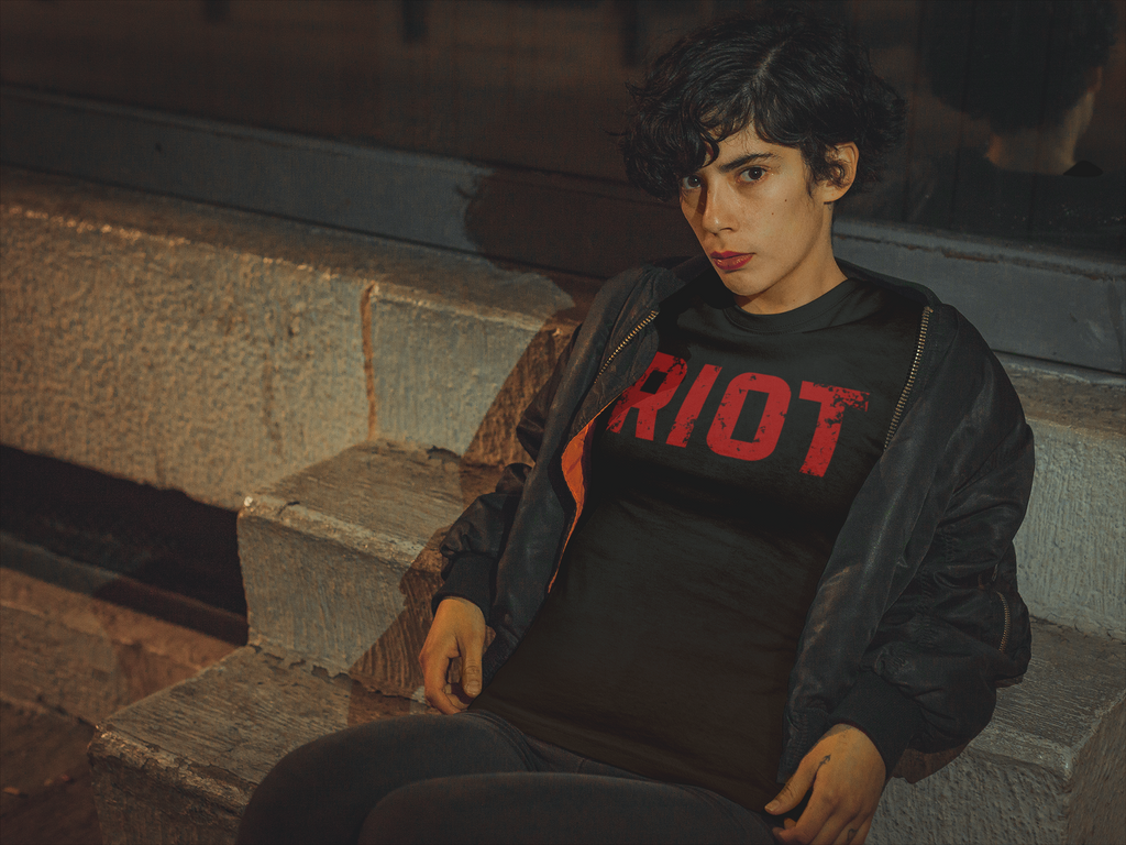 Riot Distressed Text T-Shirt | Red Riot Graphic Tee, Urban Streetwear