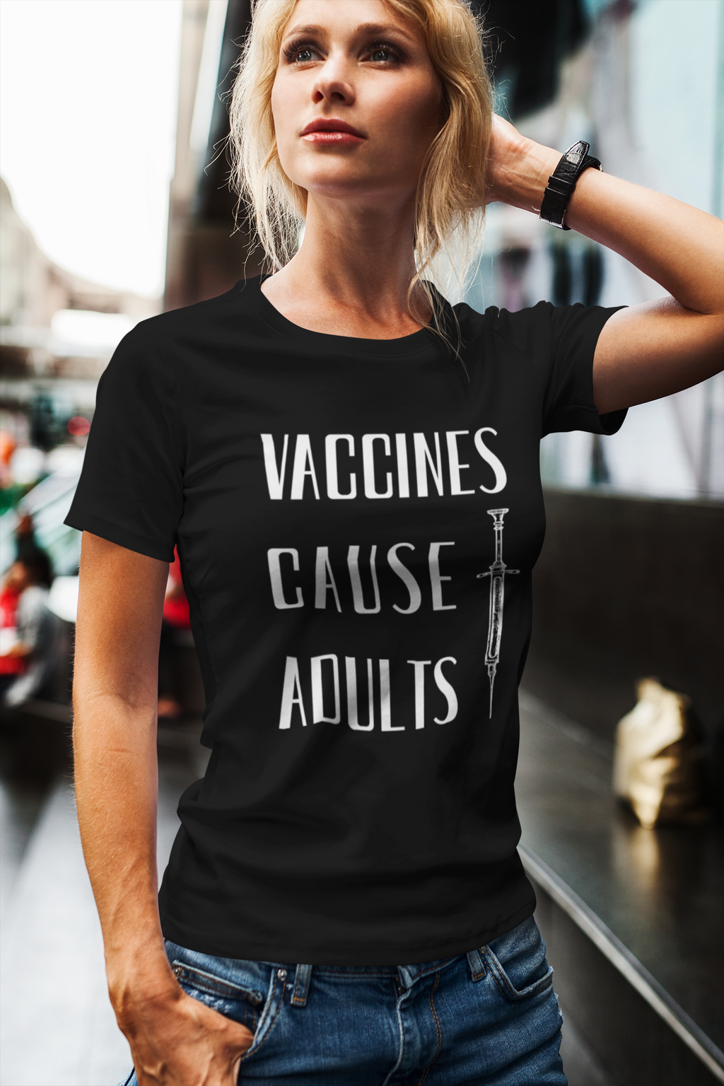 Vaccines Cause Adults T-Shirt | Retro Syringe Political Slogan
