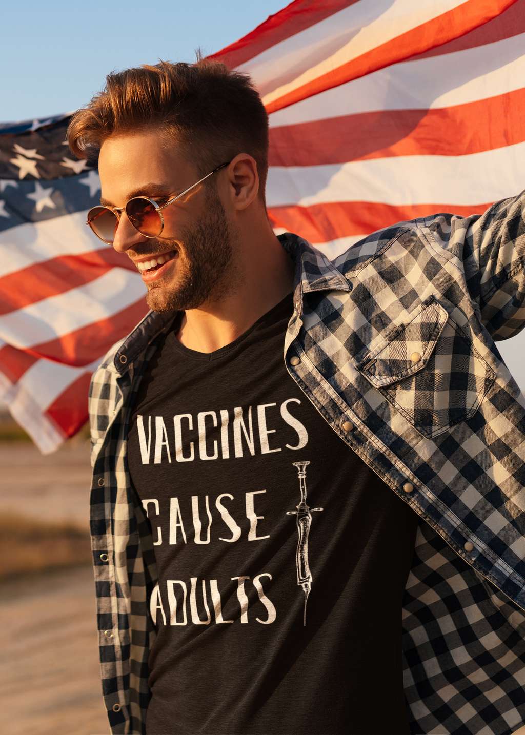 Vaccines Cause Adults T-Shirt | Retro Syringe Political Slogan