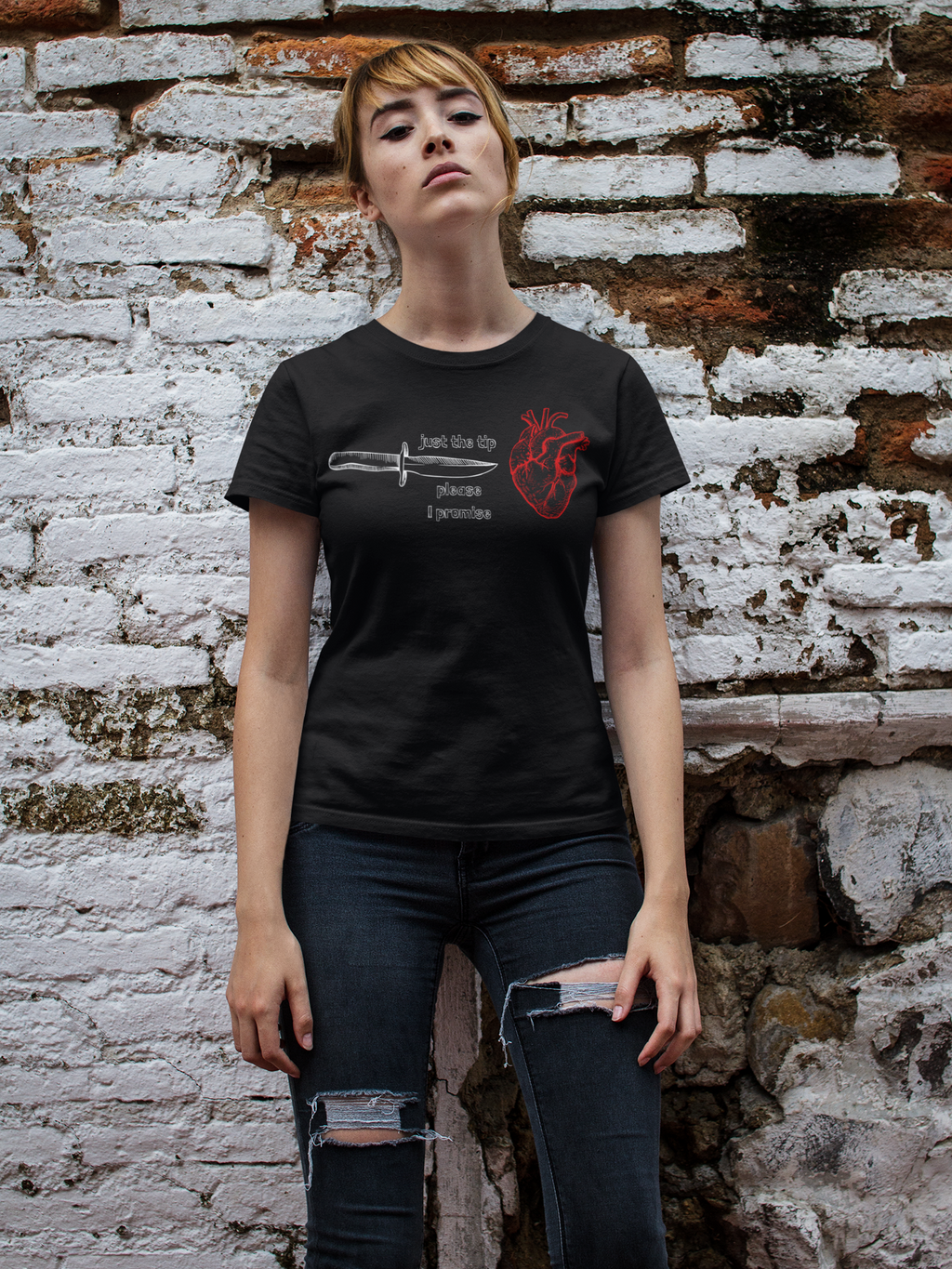 Knife and Anatomical Heart T-Shirt | Gothic Heart Dagger Design