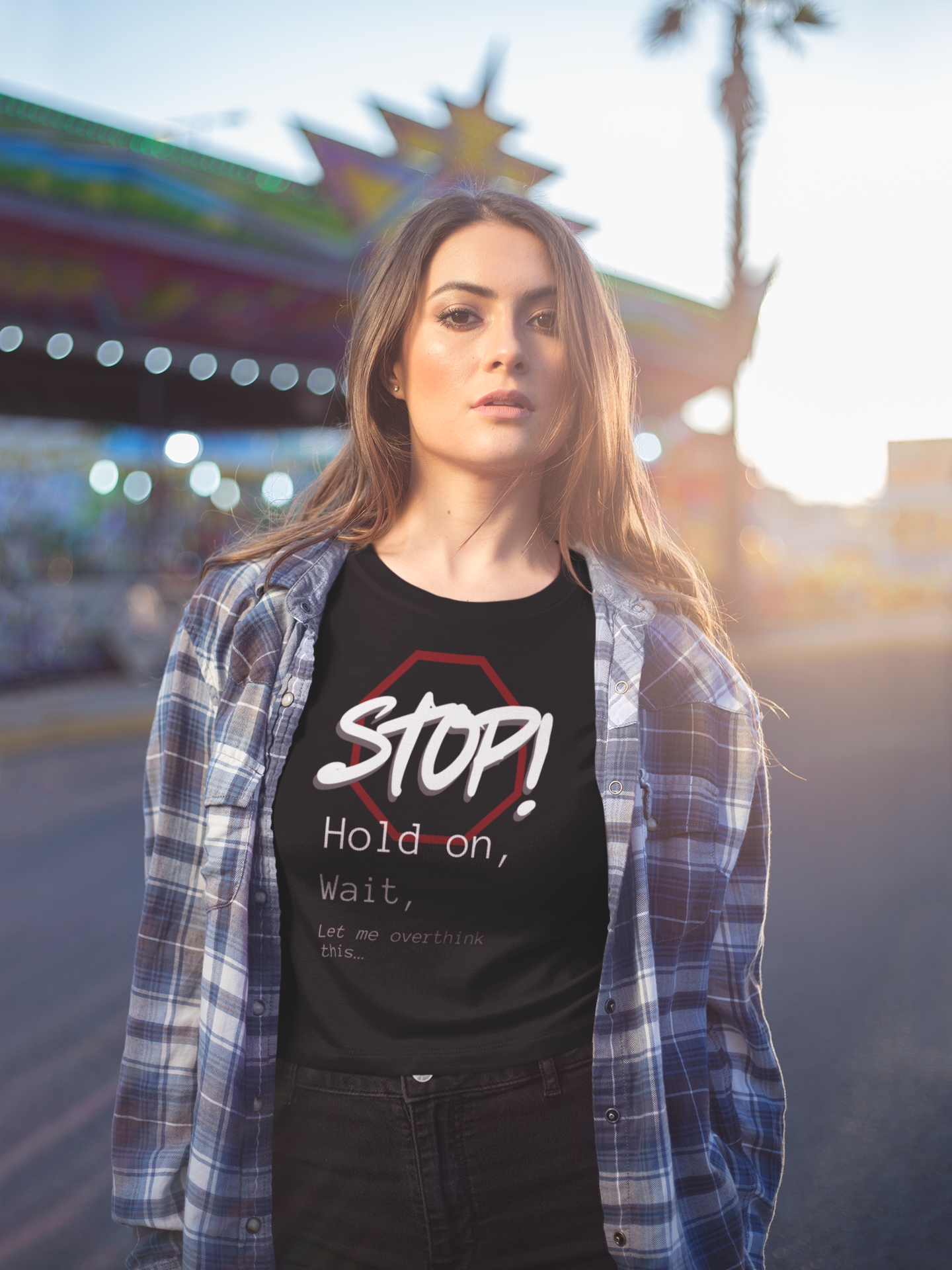 Stop! Hold on Wait Overthinker T-Shirt | Funny Anxiety Graphic Tee