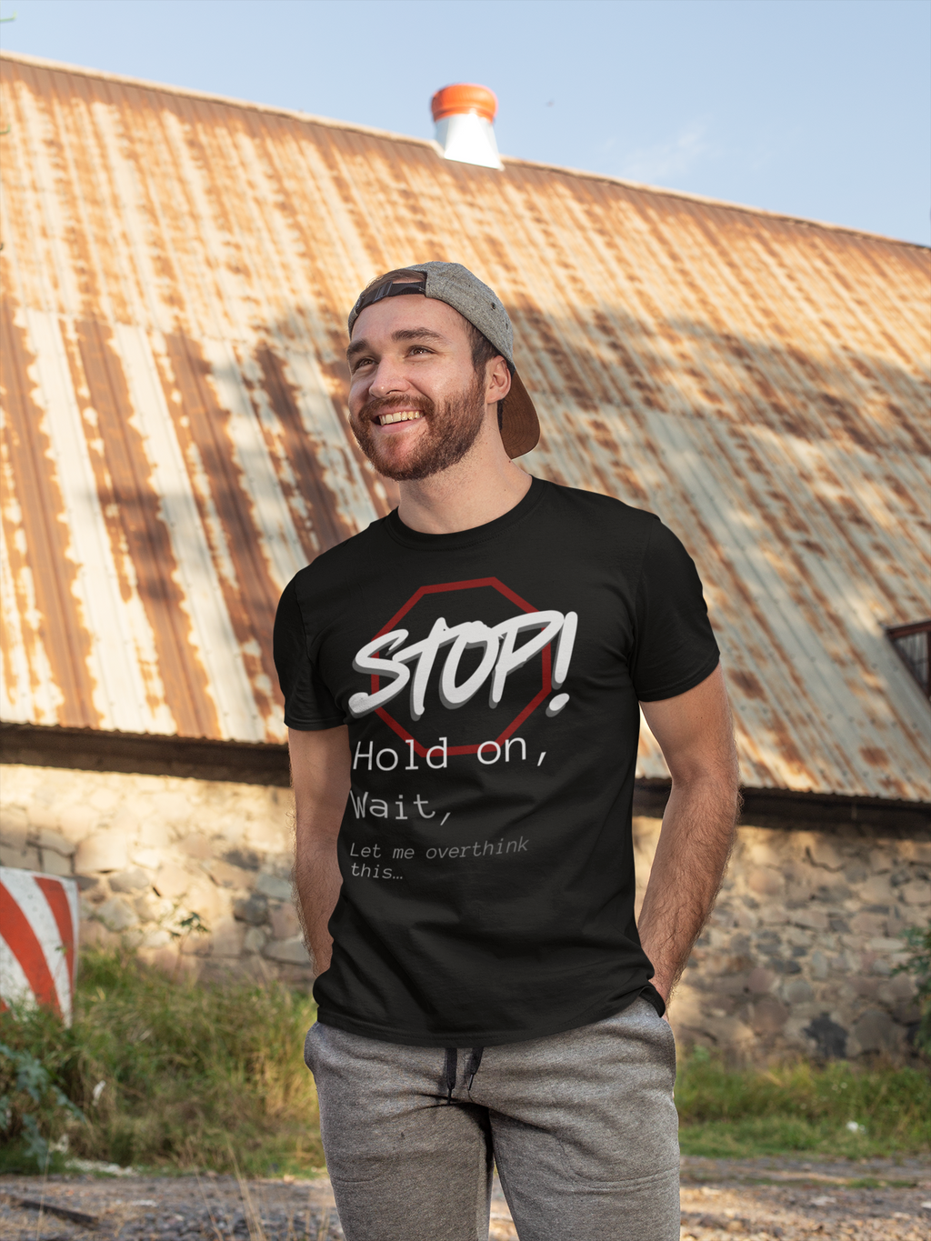 Stop! Hold on Wait Overthinker T-Shirt | Funny Anxiety Graphic Tee