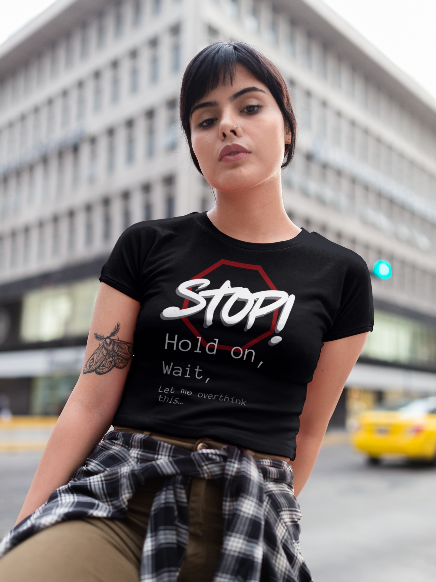 Stop! Hold on Wait Overthinker T-Shirt | Funny Anxiety Graphic Tee