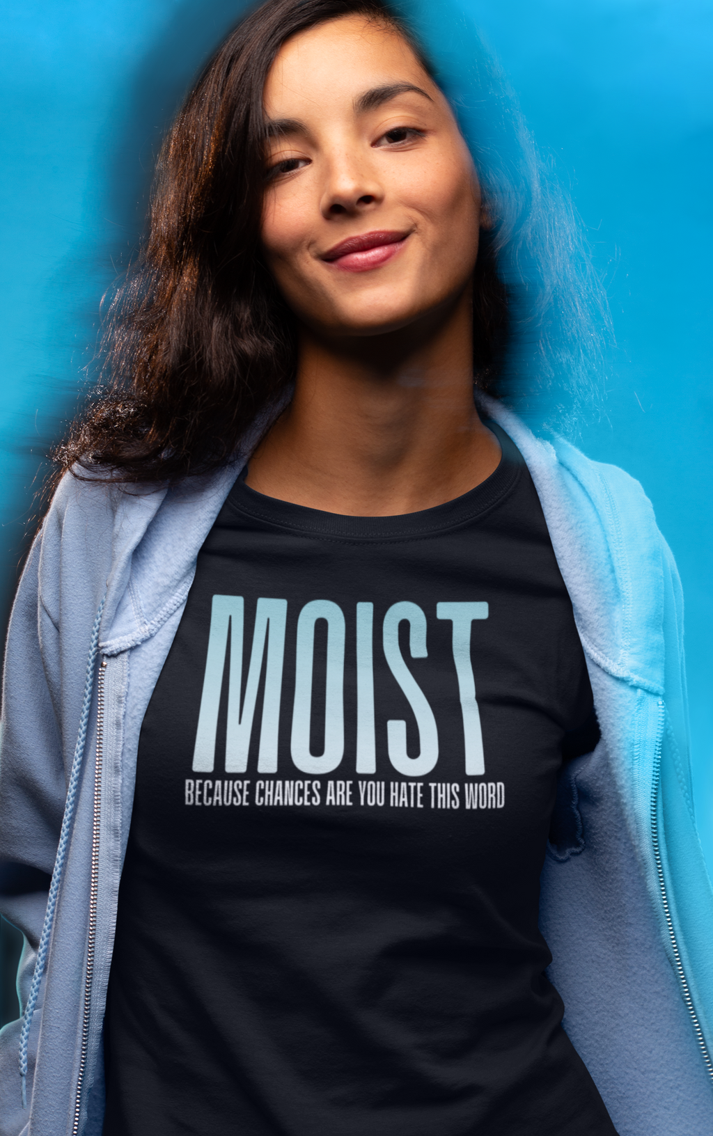 MOIST text humor T-Shirt | Bold gradient typography, sarcastic phrase