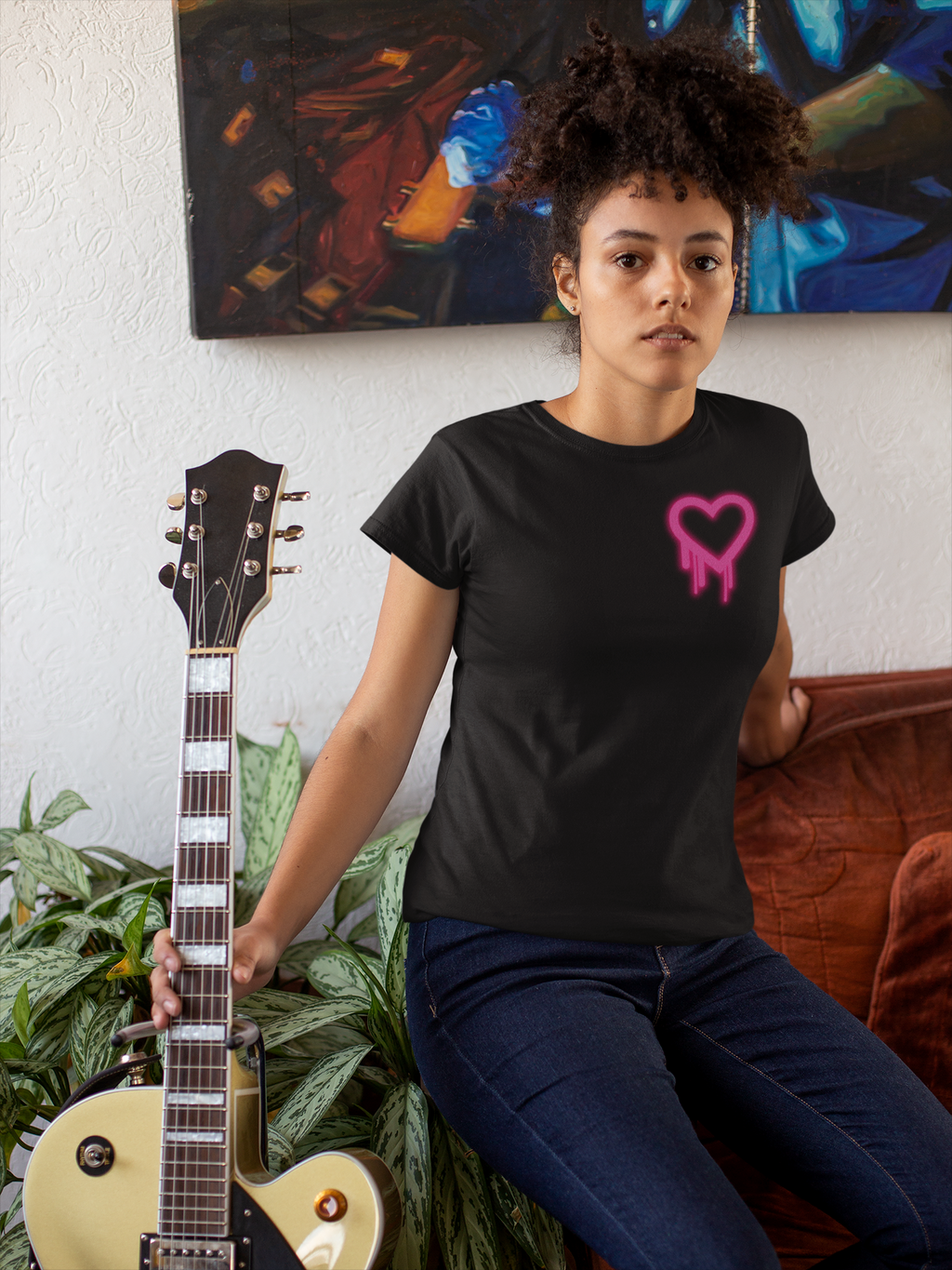 Pink Dripping Neon Heart T-Shirt | Graffiti Heart Tee
