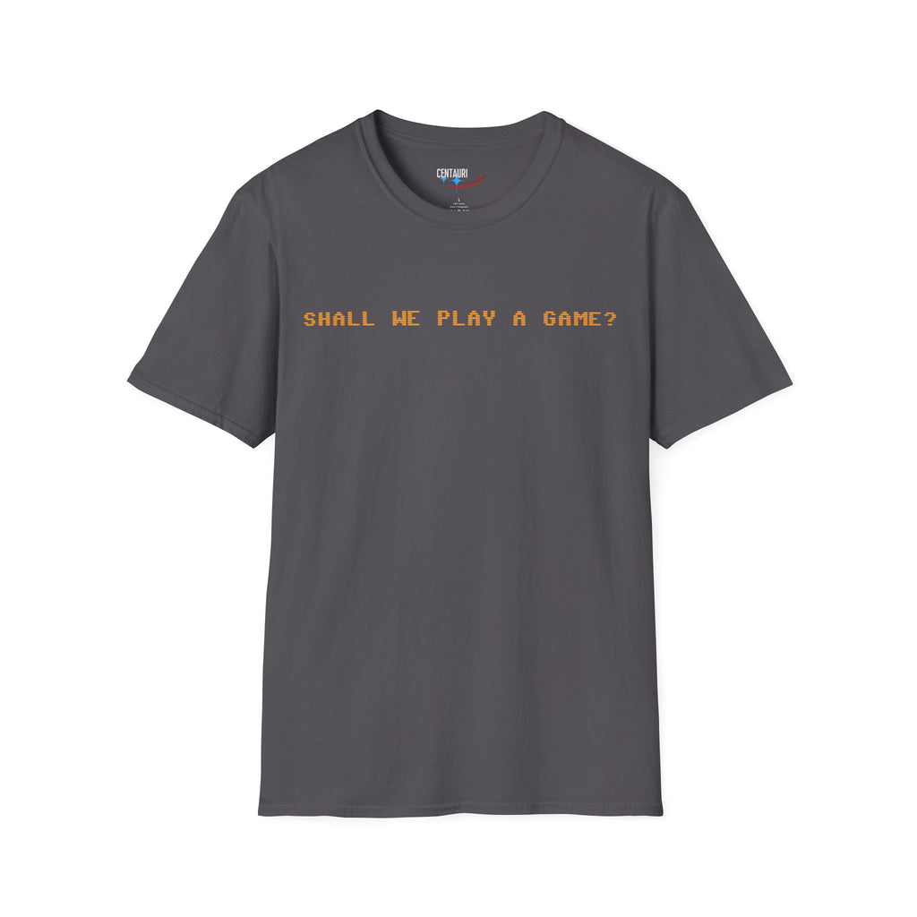 Shall We Play a Game? Amber CRT Text T-Shirt | WarGames Retro AI Tee