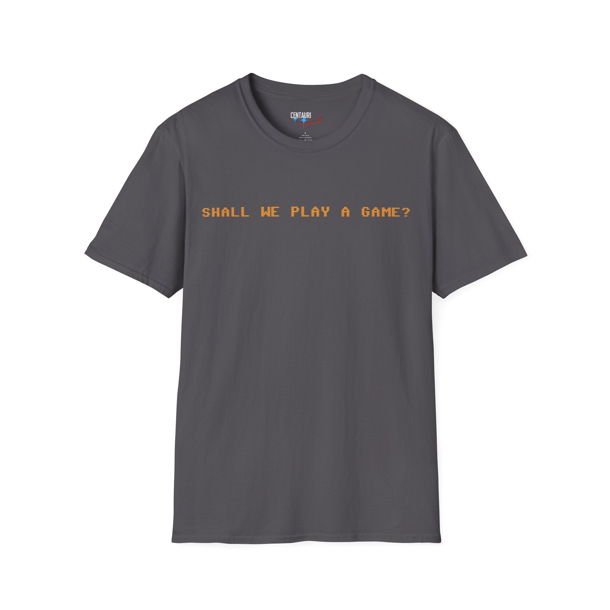 Shall We Play a Game? Amber CRT Text T-Shirt | WarGames Retro AI Tee