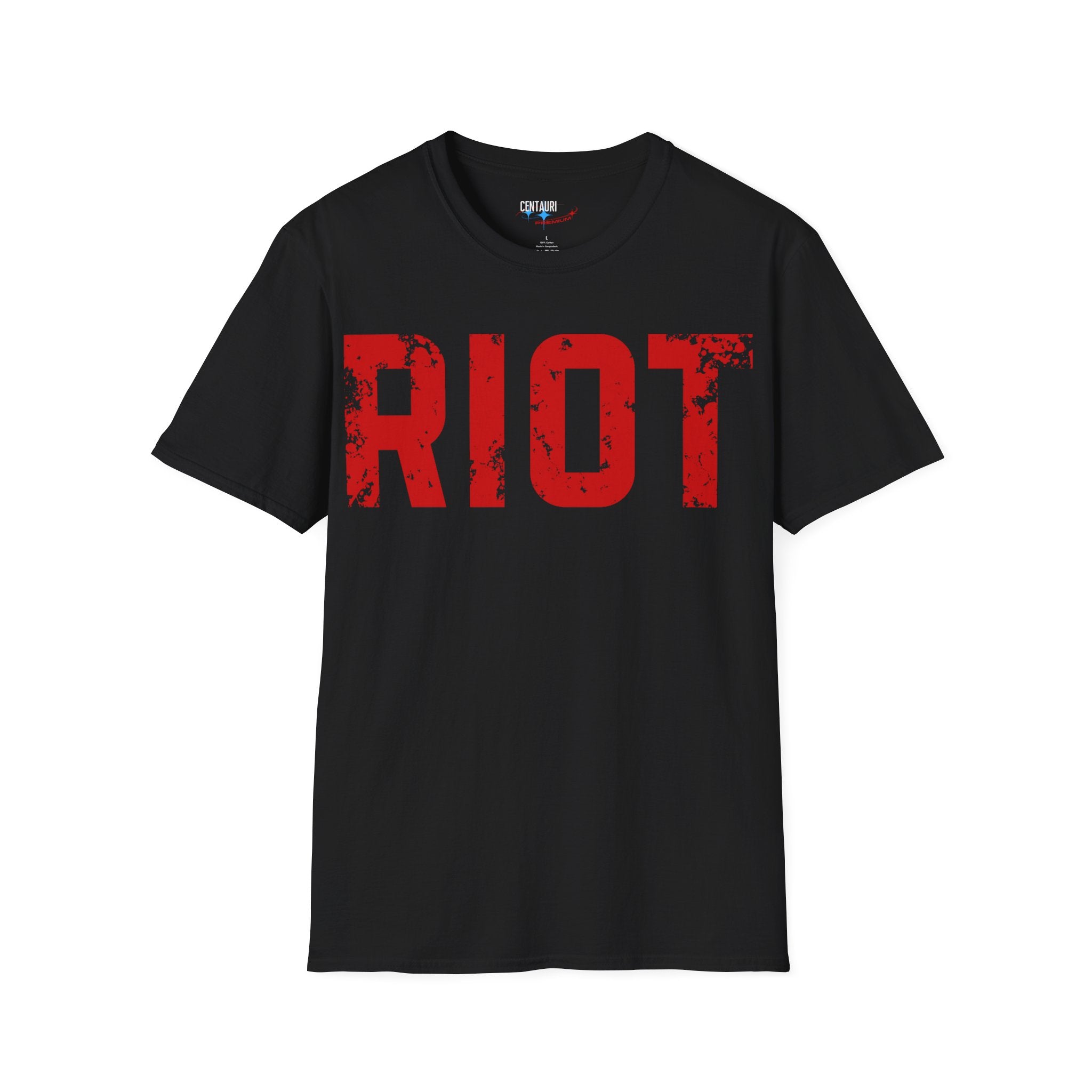 Riot Distressed Text T-Shirt | Red Riot Graphic Tee, Urban Streetwear