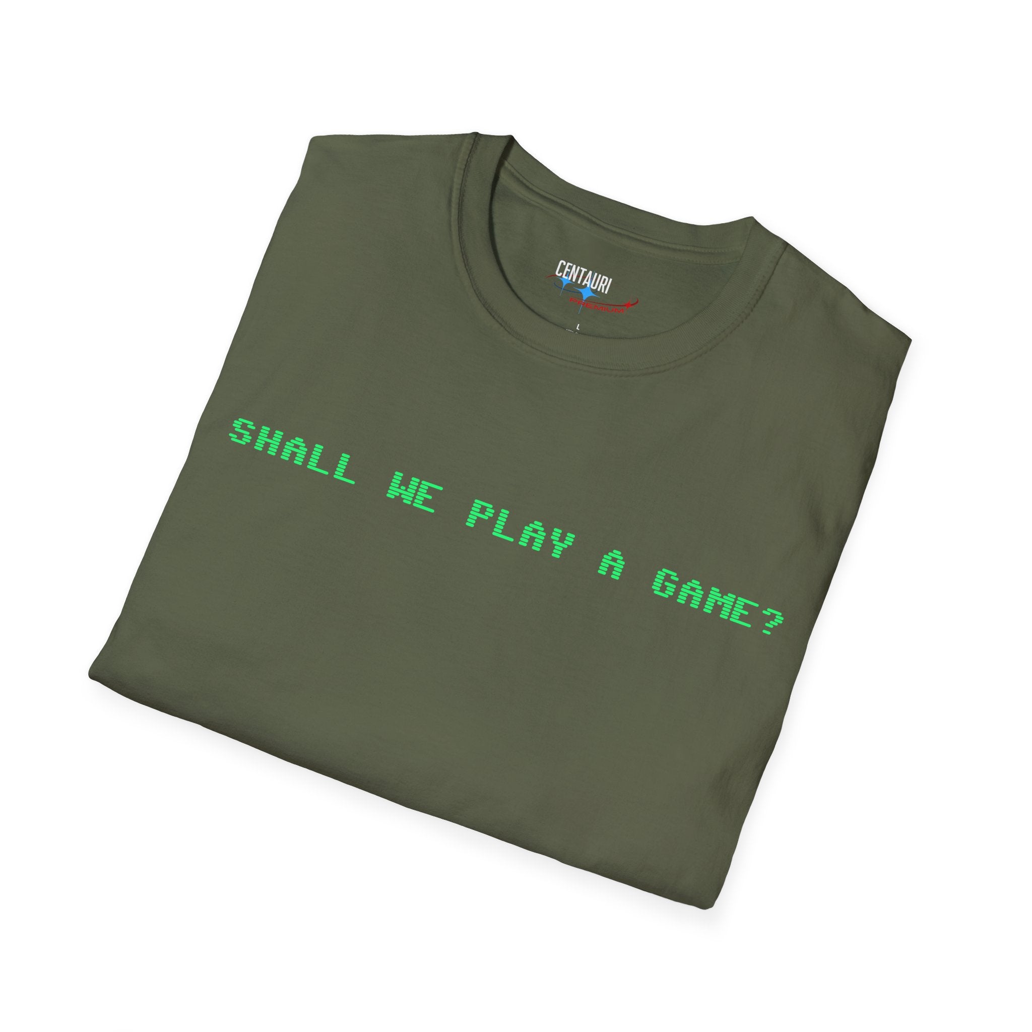 Shall We Play a Game? Green CRT Text T-Shirt | WarGames Retro AI Tee