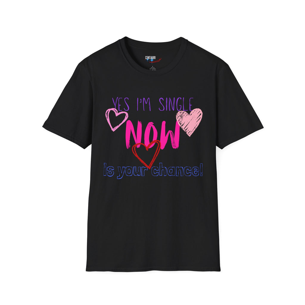 Yes I'm Single Now heart graphic T-Shirt | pink scribble typography
