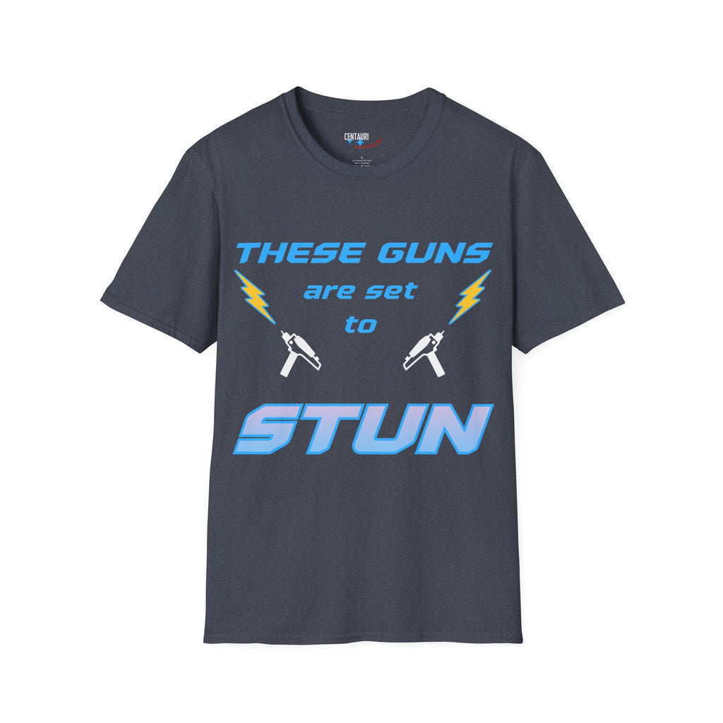 These Guns Are Set to Stun T-Shirt | Lightning Bolt Retro Text Tee