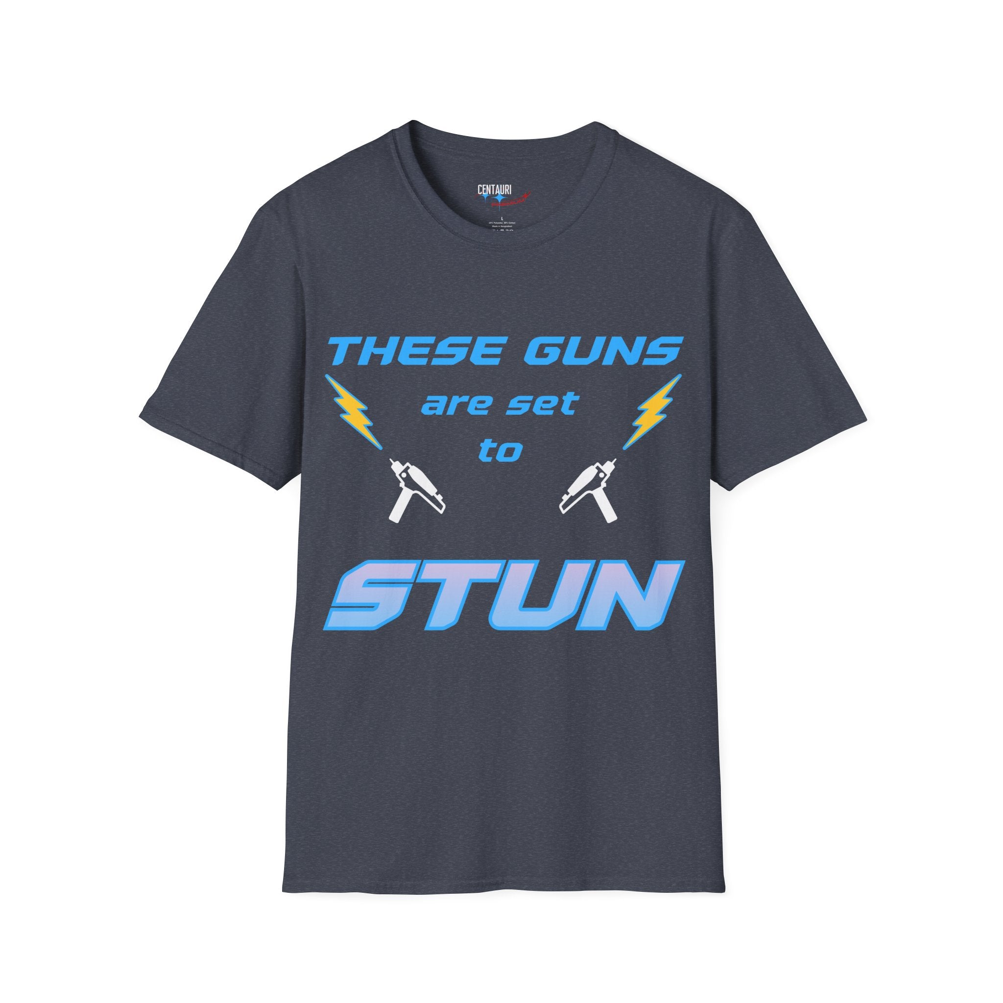 These Guns Are Set to Stun T-Shirt | Lightning Bolt Retro Text Tee