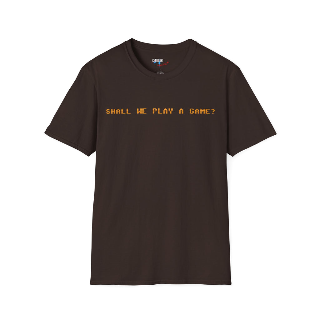 Shall We Play a Game? Amber CRT Text T-Shirt | WarGames Retro AI Tee