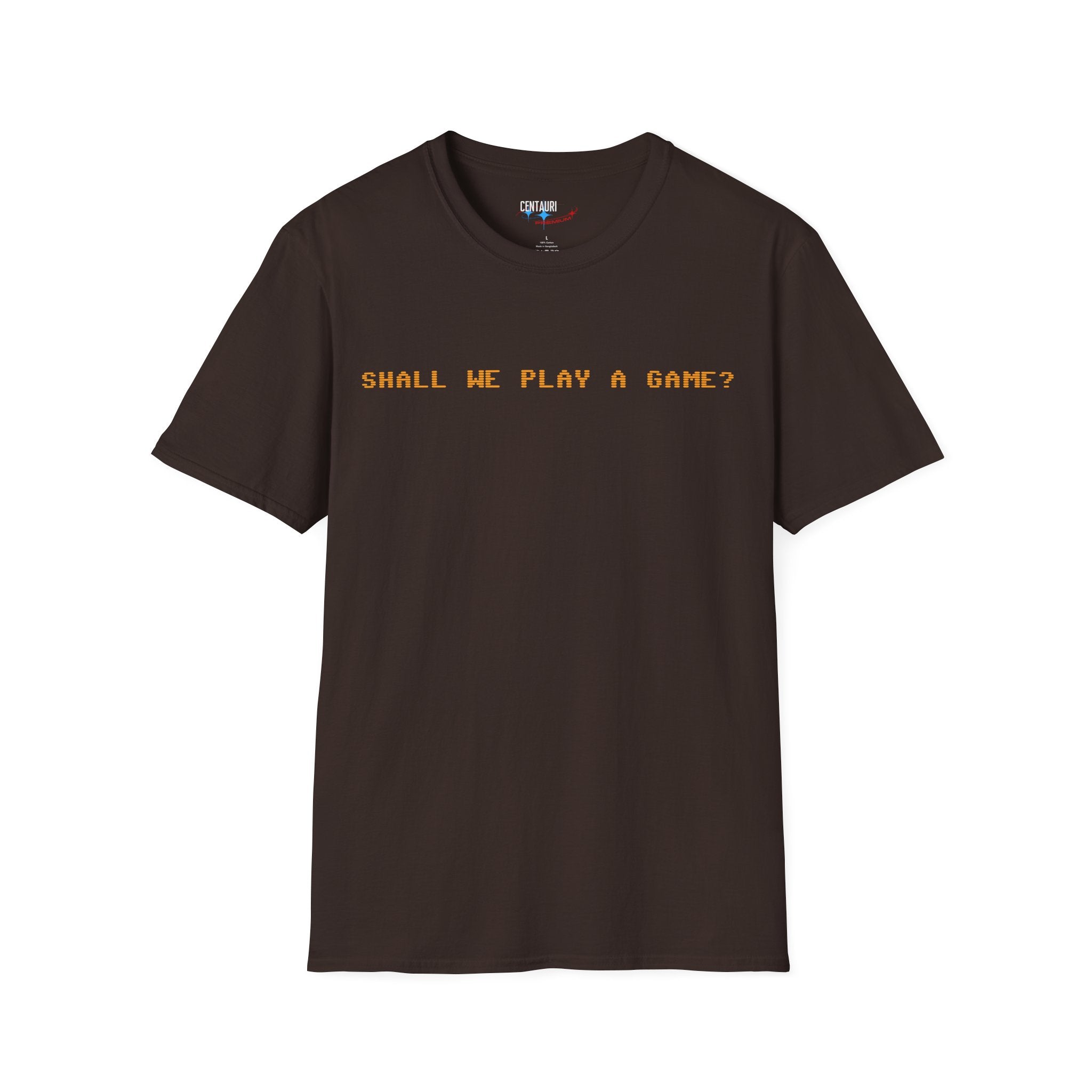 Shall We Play a Game? Amber CRT Text T-Shirt | WarGames Retro AI Tee