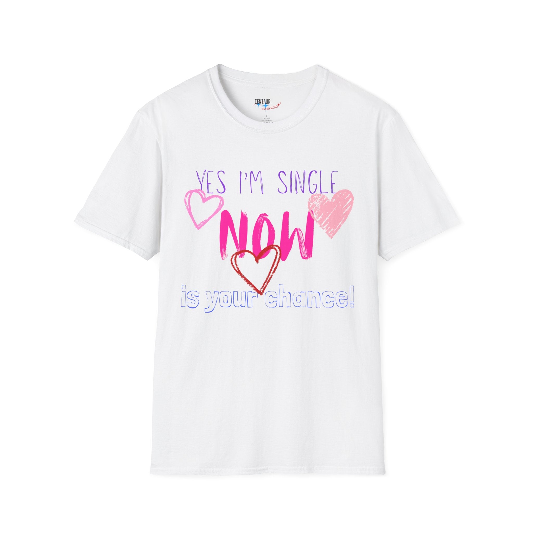 Yes I'm Single Now heart graphic T-Shirt | pink scribble typography