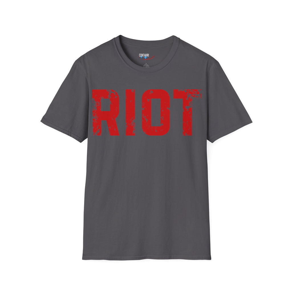 Riot Distressed Text T-Shirt | Red Riot Graphic Tee, Urban Streetwear