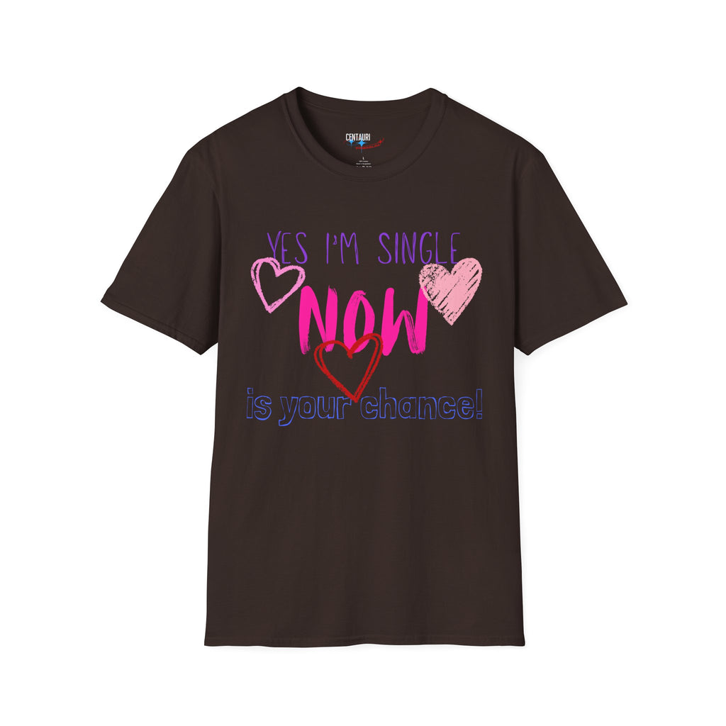 Yes I'm Single Now heart graphic T-Shirt | pink scribble typography